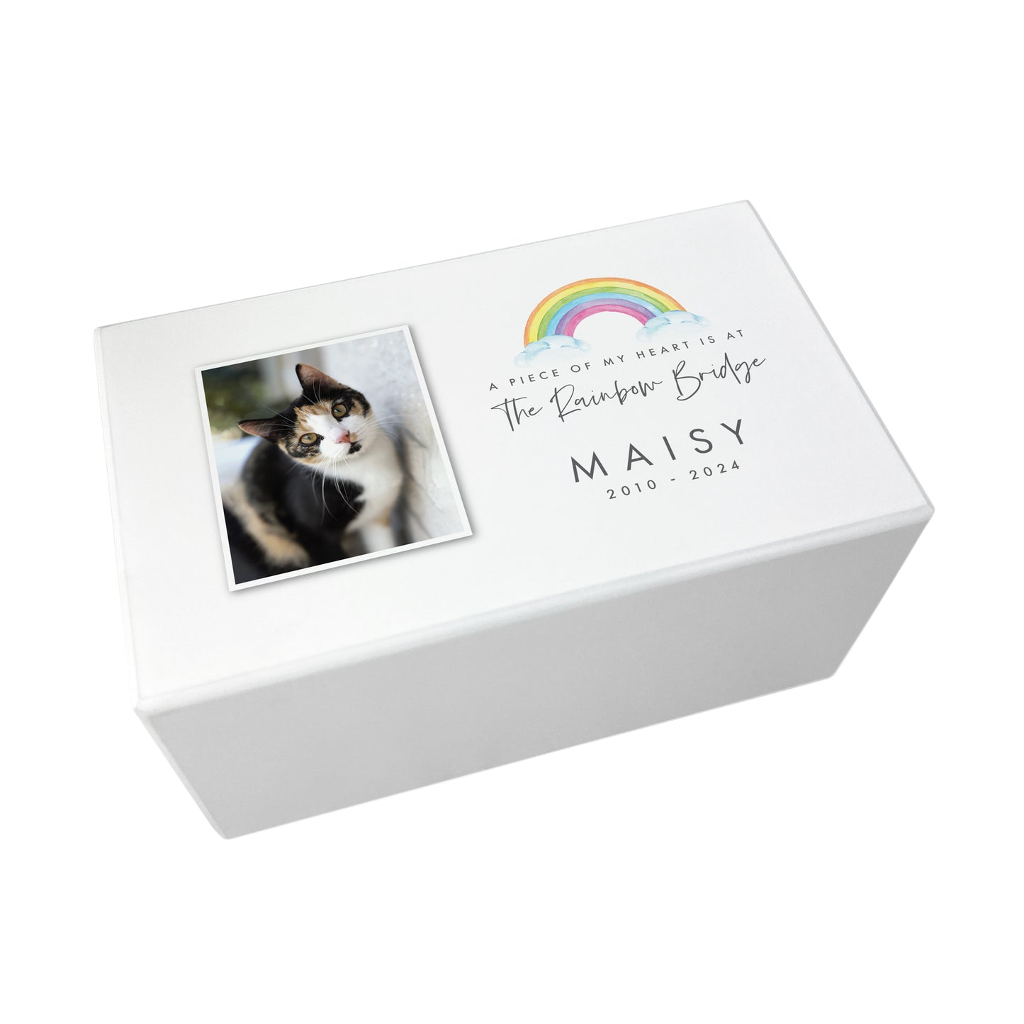 Personalised Watercolour Rainbow Bridge Photo Large Cremation Urn For Pets Ashes | 1.44 Litres