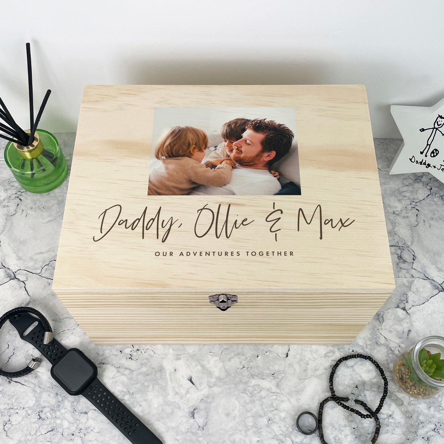 Personalised Our Adventures Together Pine Photo Memory Box - 5 Sizes (16cm | 20cm | 26cm | 30cm | 36cm)