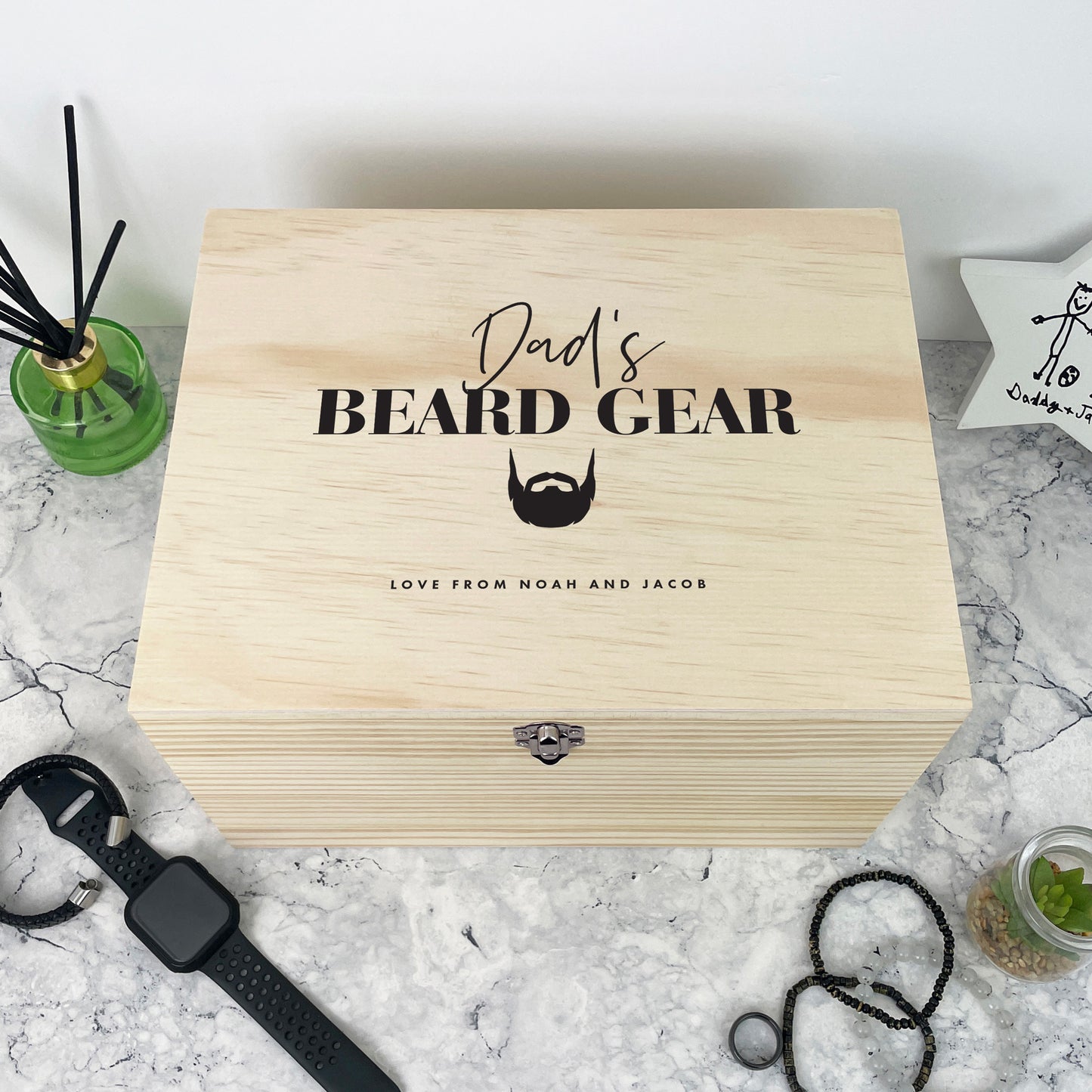 Personalised Beard Gear Pine Memory Box - 5 Sizes (16cm | 20cm | 26cm | 30cm | 36cm)