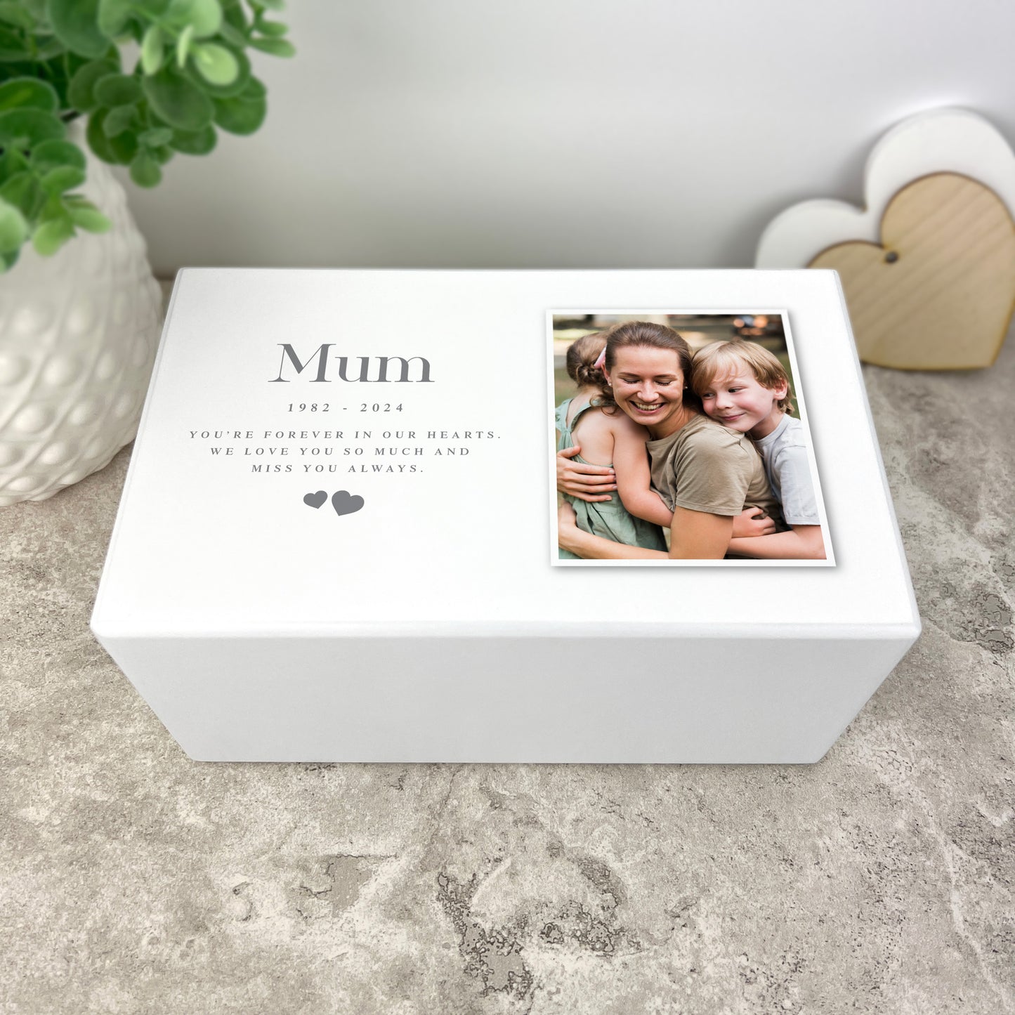 Personalised Hearts Photo Large Cremation Urn For Ashes | 1.44 Litres