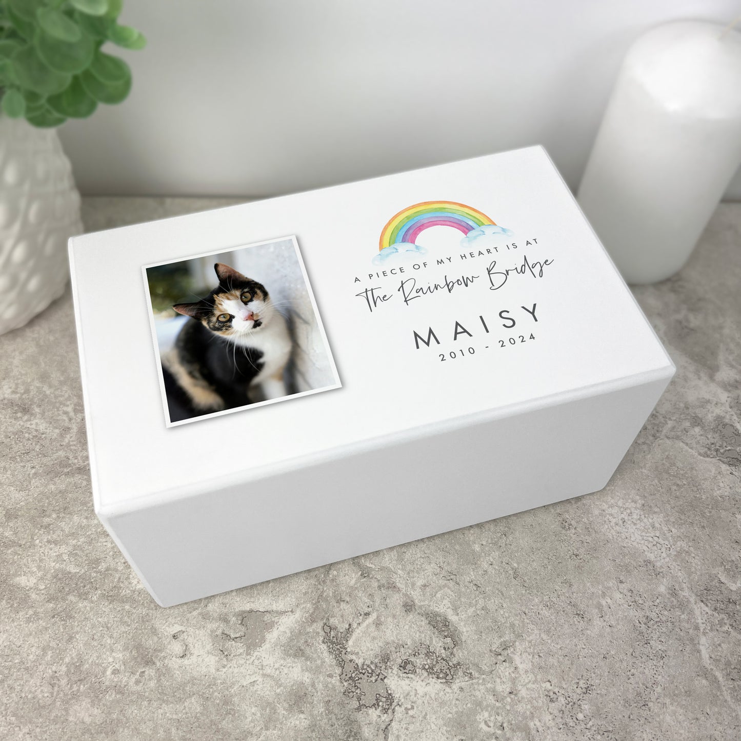 Personalised Watercolour Rainbow Bridge Photo Large Cremation Urn For Pets Ashes | 1.44 Litres