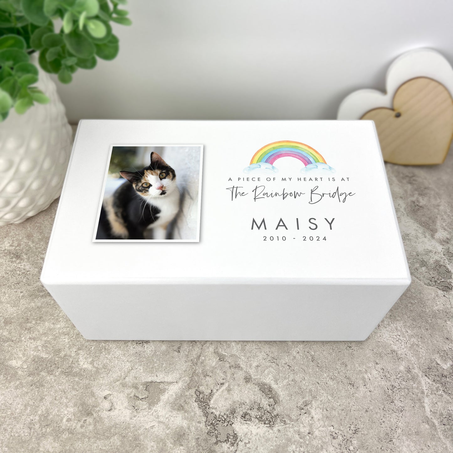 Personalised Watercolour Rainbow Bridge Photo Large Cremation Urn For Pets Ashes | 1.44 Litres