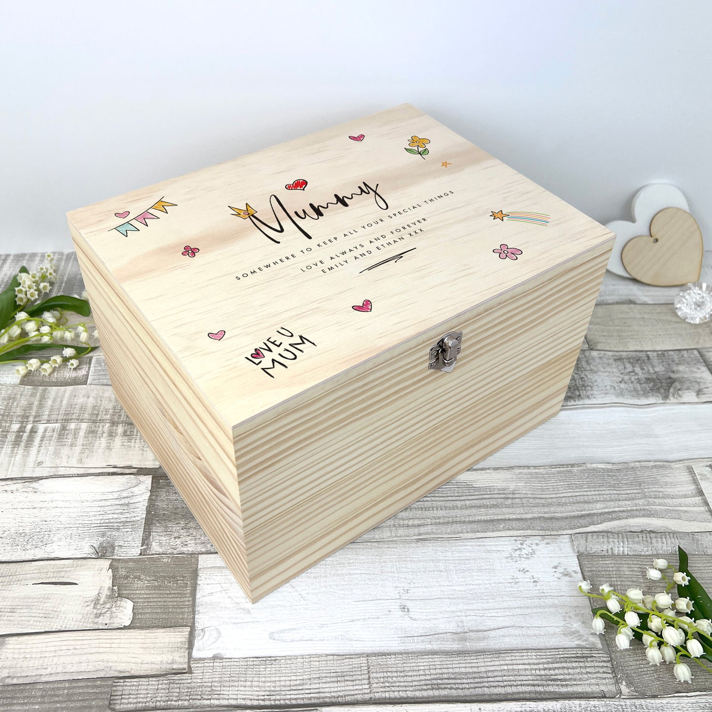 Personalised Mother's Day 'From The Kids' Wooden Pine Memory Box - 5 Sizes (16cm | 20cm | 26cm | 30cm | 36cm)