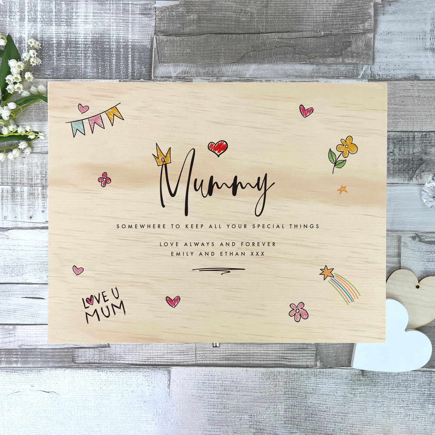 Personalised Mother's Day 'From The Kids' Wooden Pine Memory Box - 5 Sizes (16cm | 20cm | 26cm | 30cm | 36cm)