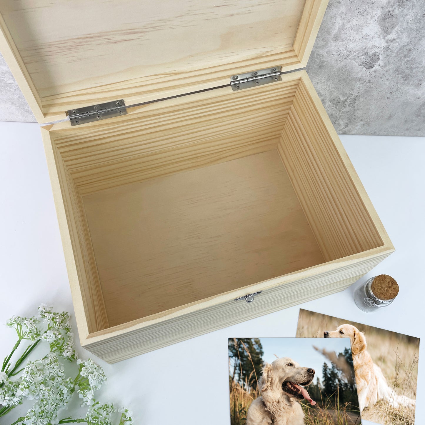 Personalised Large Pine Wooden Pet Memorial Photo Memory Box - 5 Sizes (16cm | 20cm | 26cm | 30cm | 36cm)