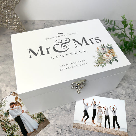 Personalised Luxury White Wooden Boho Wedding Keepsake Memory Box - 3 Sizes  (22cm | 27cm | 30cm)