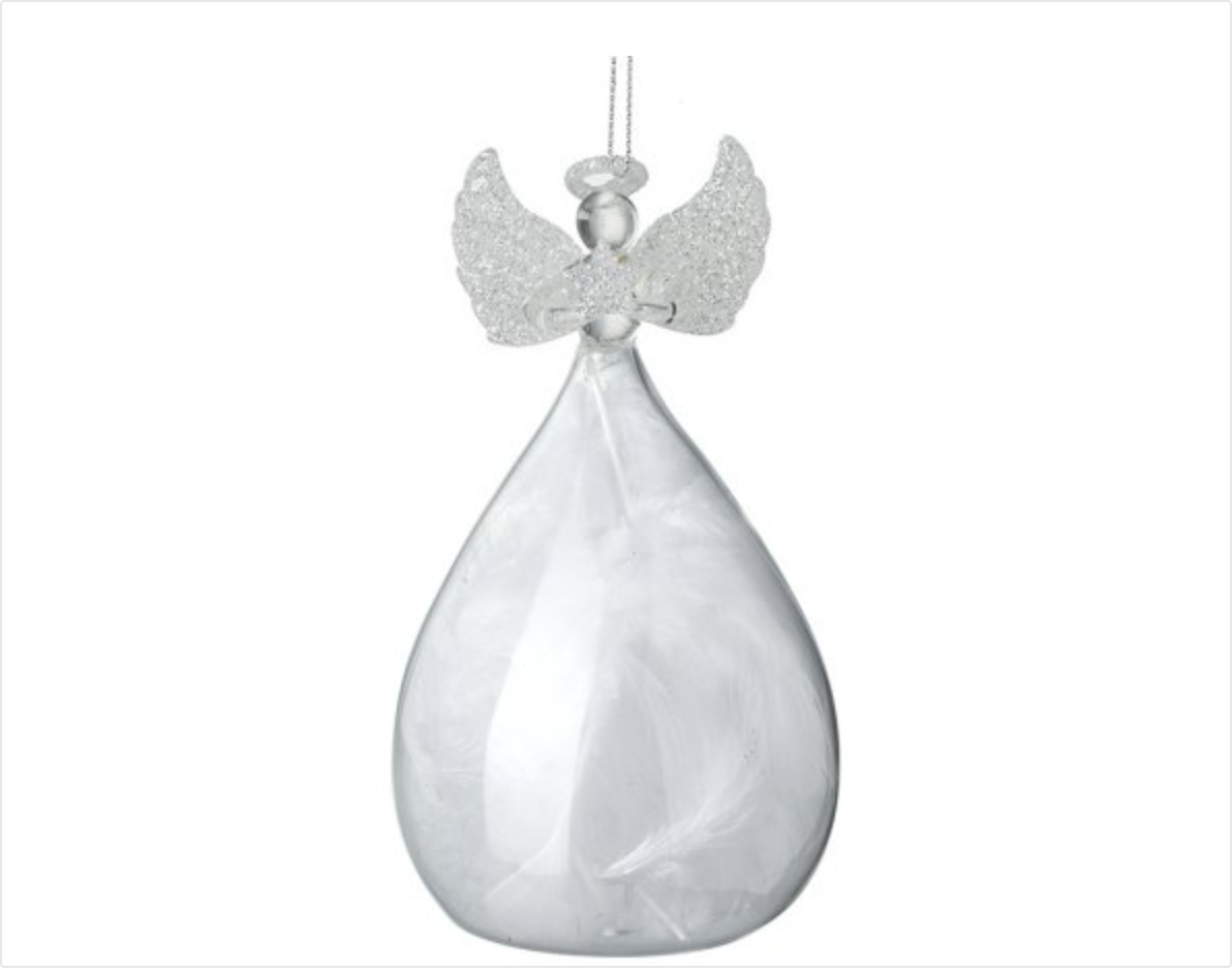Personalised Glass Feather Filled Large Angel Ornament/Hanging Decoration