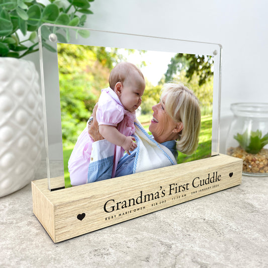 Personalised First Cuddle Wooden Base 6x4" Photo Frame
