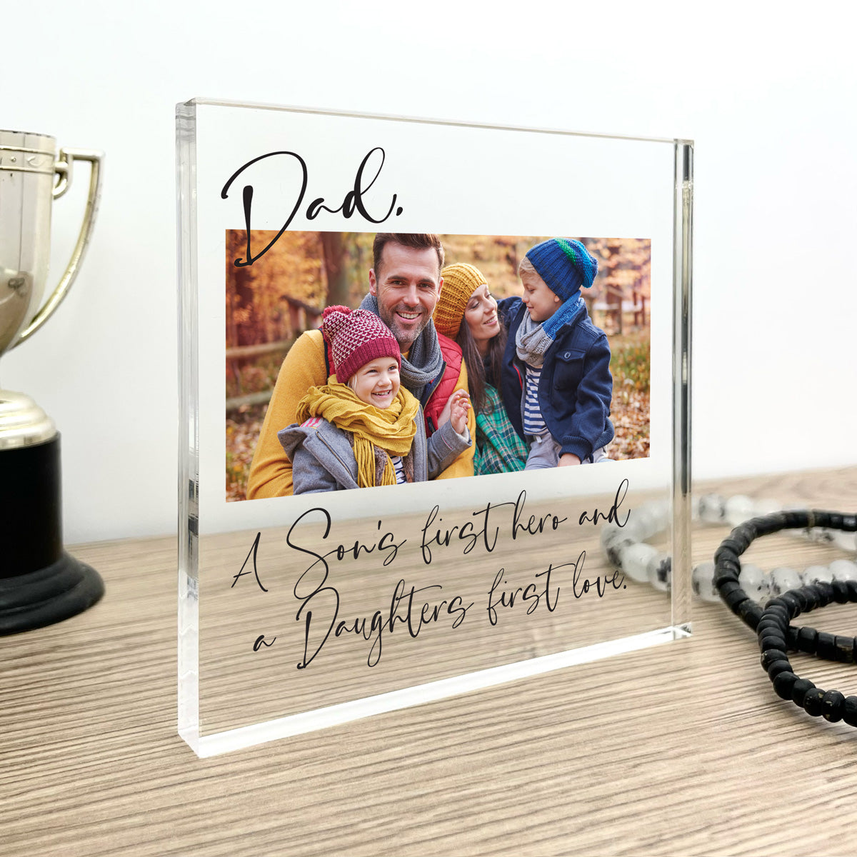 Personalised Son's Hero/Daughter's Love Dad Photo Freestanding Acrylic Block
