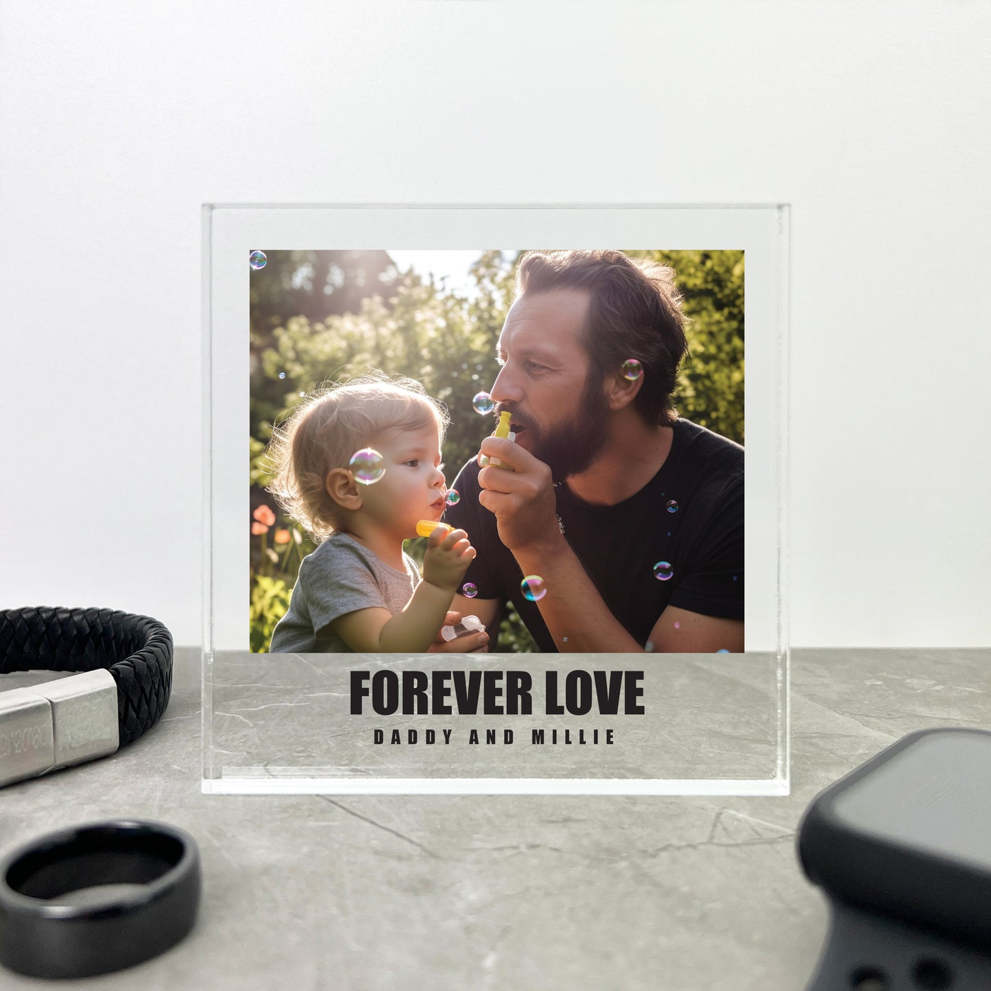 Personalised Any Message Bold Text Photo Crystal Token | Acrylic Block