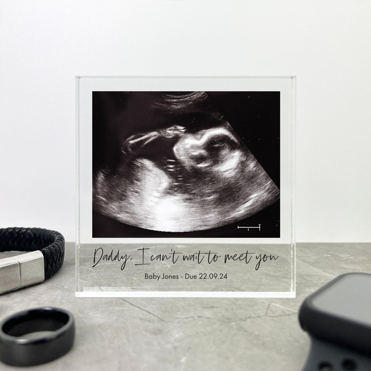Personalised Can't Wait To Meet You Baby Scan Father's Day Photo Crystal Token | Acrylic Block