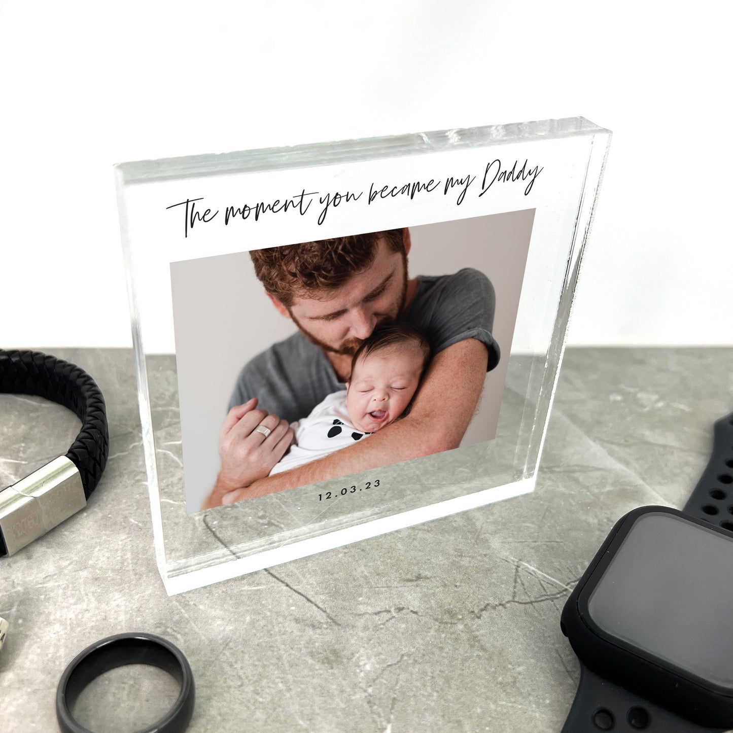 Personalised "The Moment You Became My Daddy" Photo Crystal Token | Acrylic Block