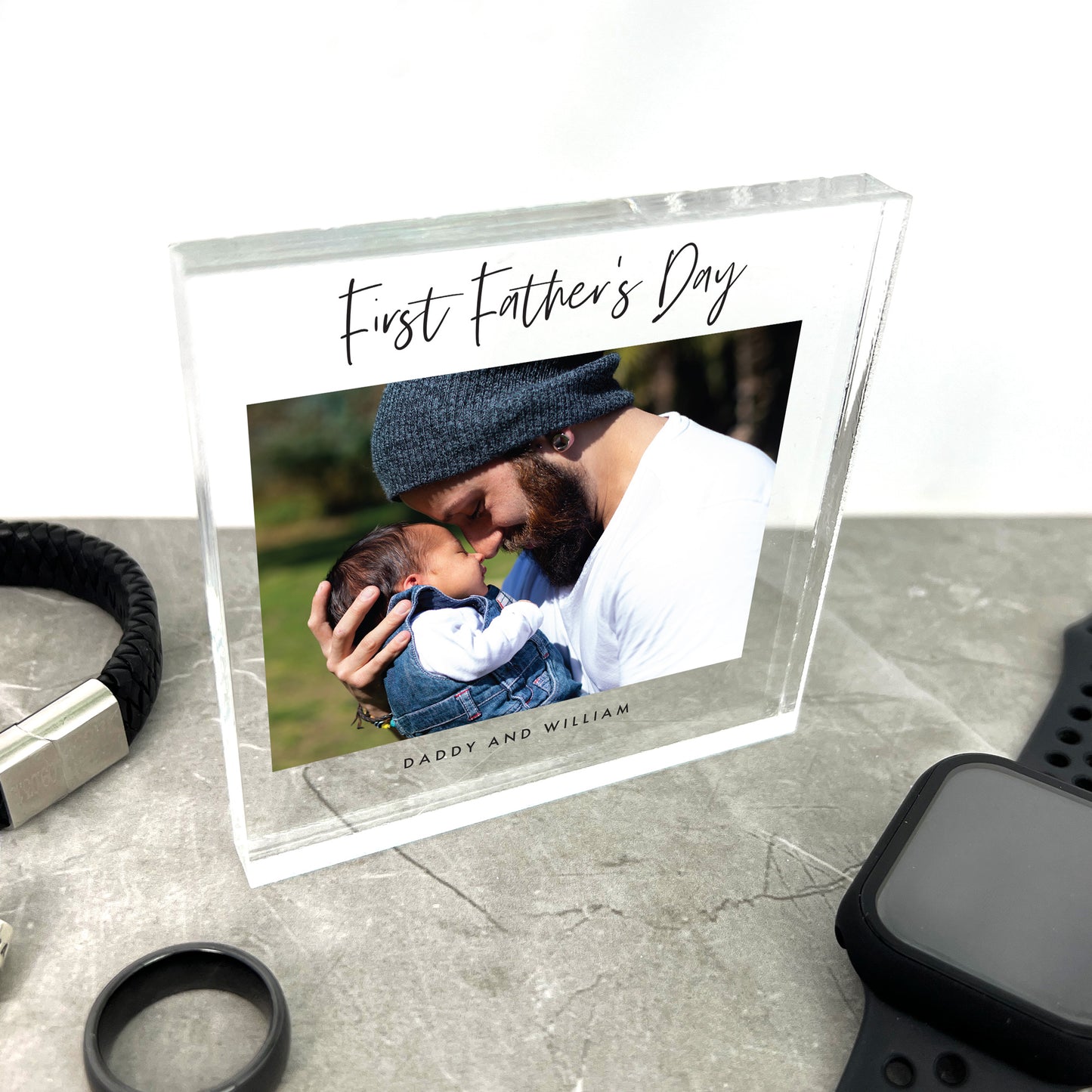 Personalised First Father's Day Photo Crystal Token | Acrylic Block