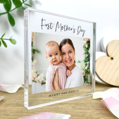 Personalised First Mother's Day Photo Crystal Token | Acrylic Block