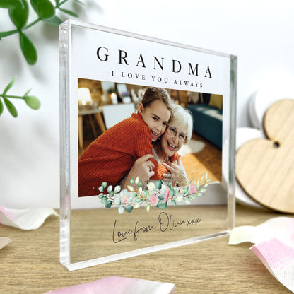 Personalised Floral Any Message & Photo Crystal Token | Acrylic Block