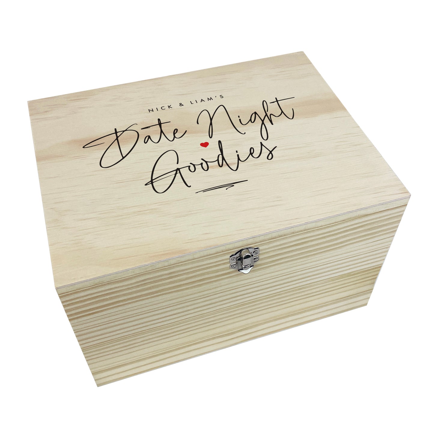 Personalised Couples 'Date Night Goodies' Pine Box - 4 Sizes (20cm | 26cm | 30cm | 36cm)