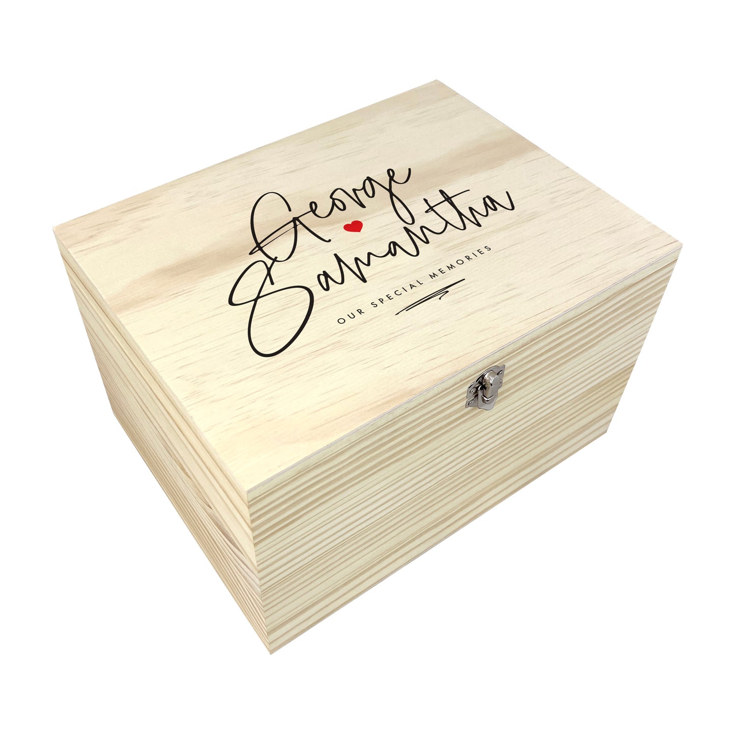 Personalised Couples Names Pine Keepsake Memory Box - 4 Sizes (20cm | 26cm | 30cm | 36cm)
