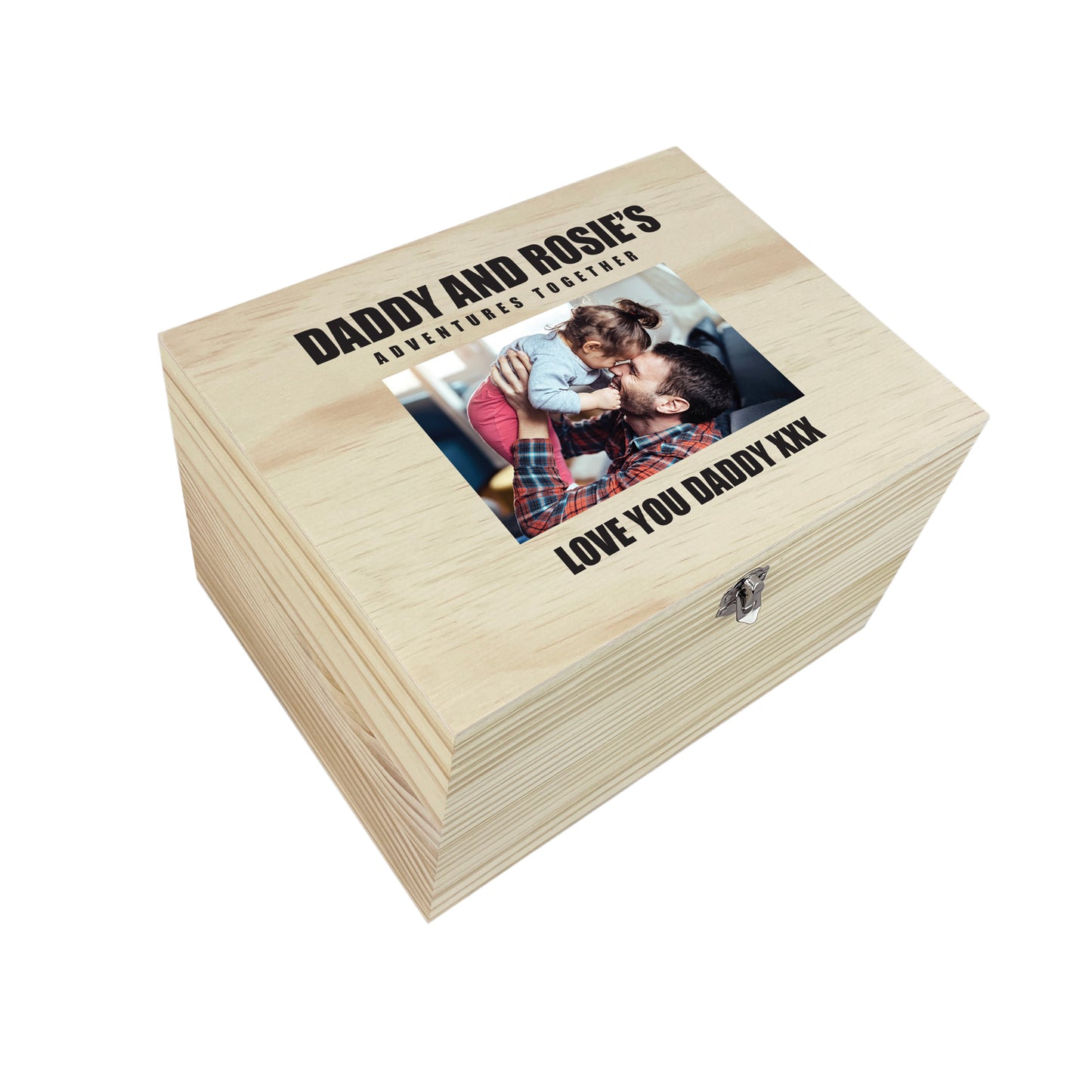 Personalised Bold Custom Text Pine Photo Memory Box - 5 Sizes (16cm | 20cm | 26cm | 30cm | 36cm)