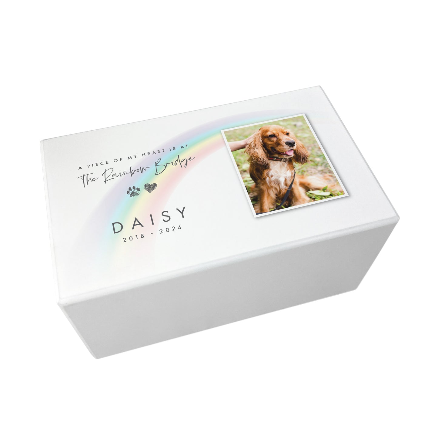 Personalised Soft Rainbow Bridge Photo Large Cremation Urn For Pets Ashes | 1.44 Litres