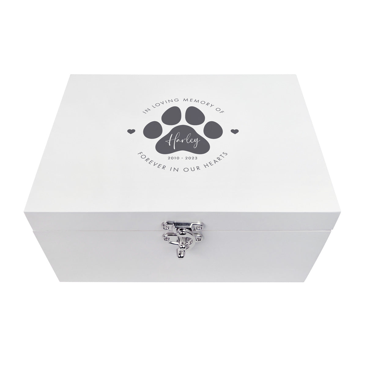 Personalised White Wooden Pet Name Memorial Memory Box - 3 Sizes (22cm | 27cm | 30cm)