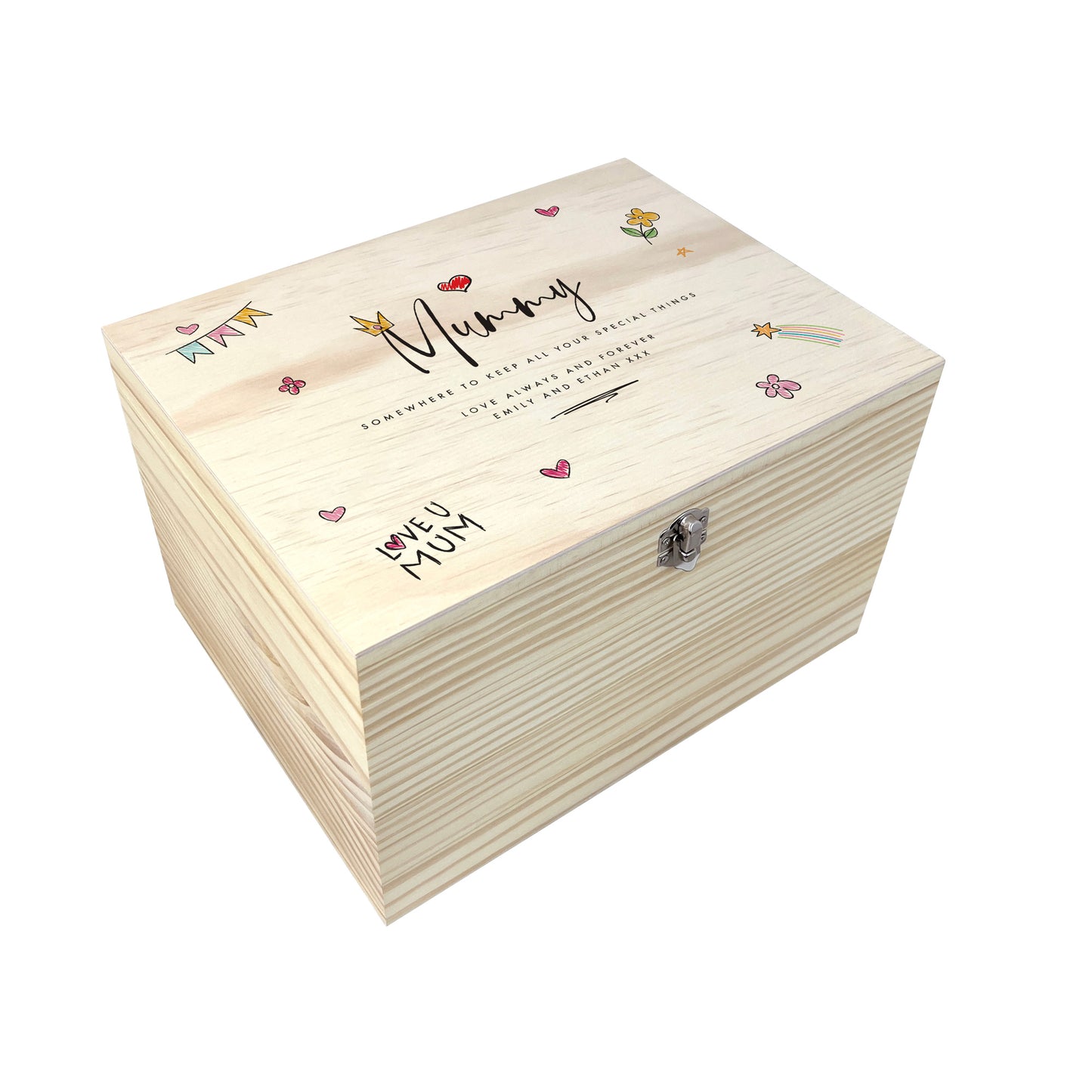 Personalised Mother's Day 'From The Kids' Wooden Pine Memory Box - 4 Sizes (20cm | 26cm | 30cm | 36cm)