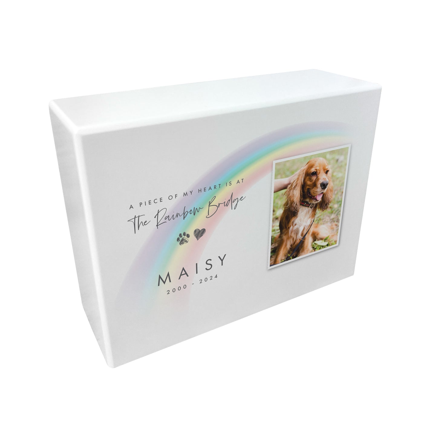 Personalised Soft Rainbow Bridge Photo Cremation Urn For Pets Ashes | 1.09 Litres