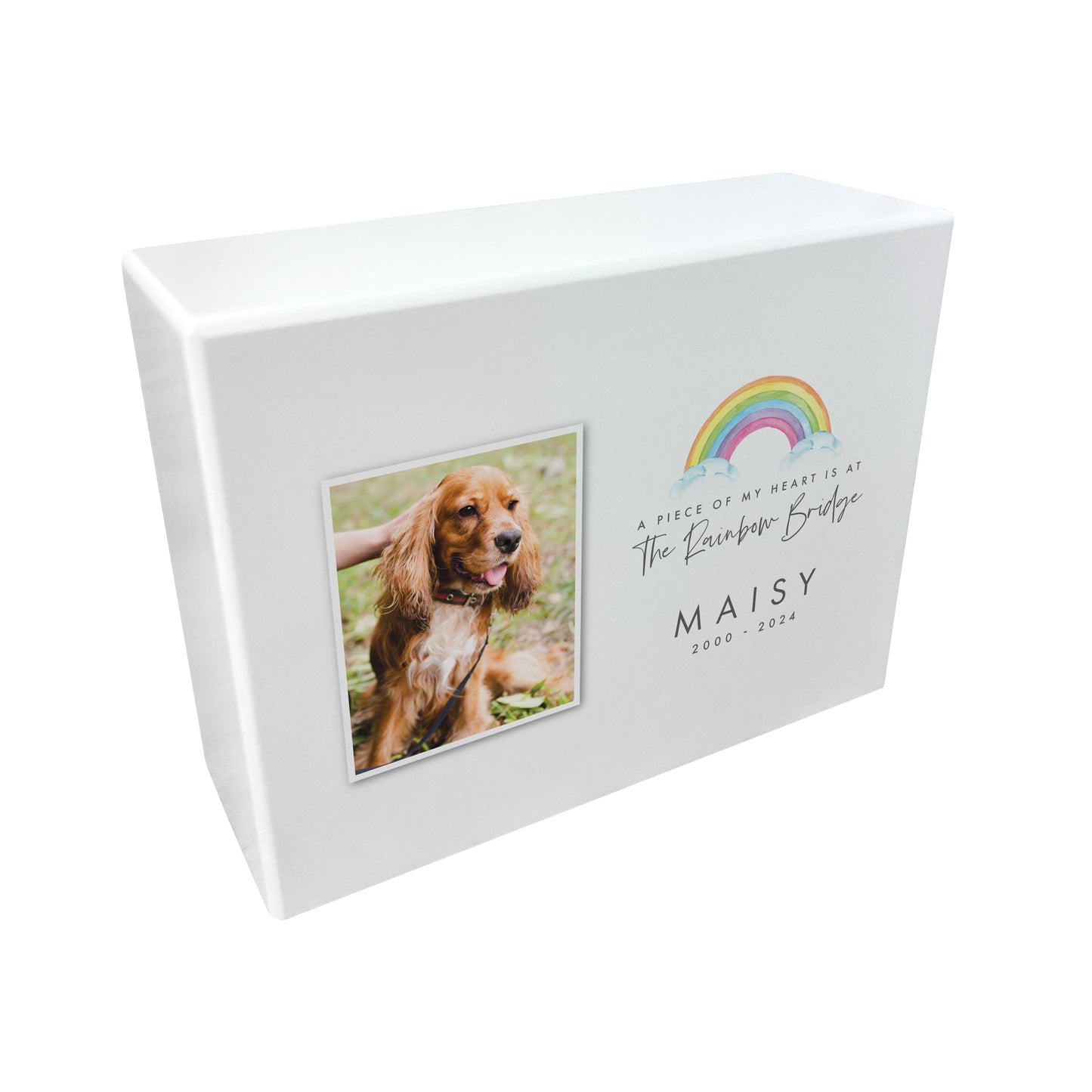 Personalised Watercolour Rainbow Bridge Photo Cremation Urn For Pets Ashes | 1.09 Litres