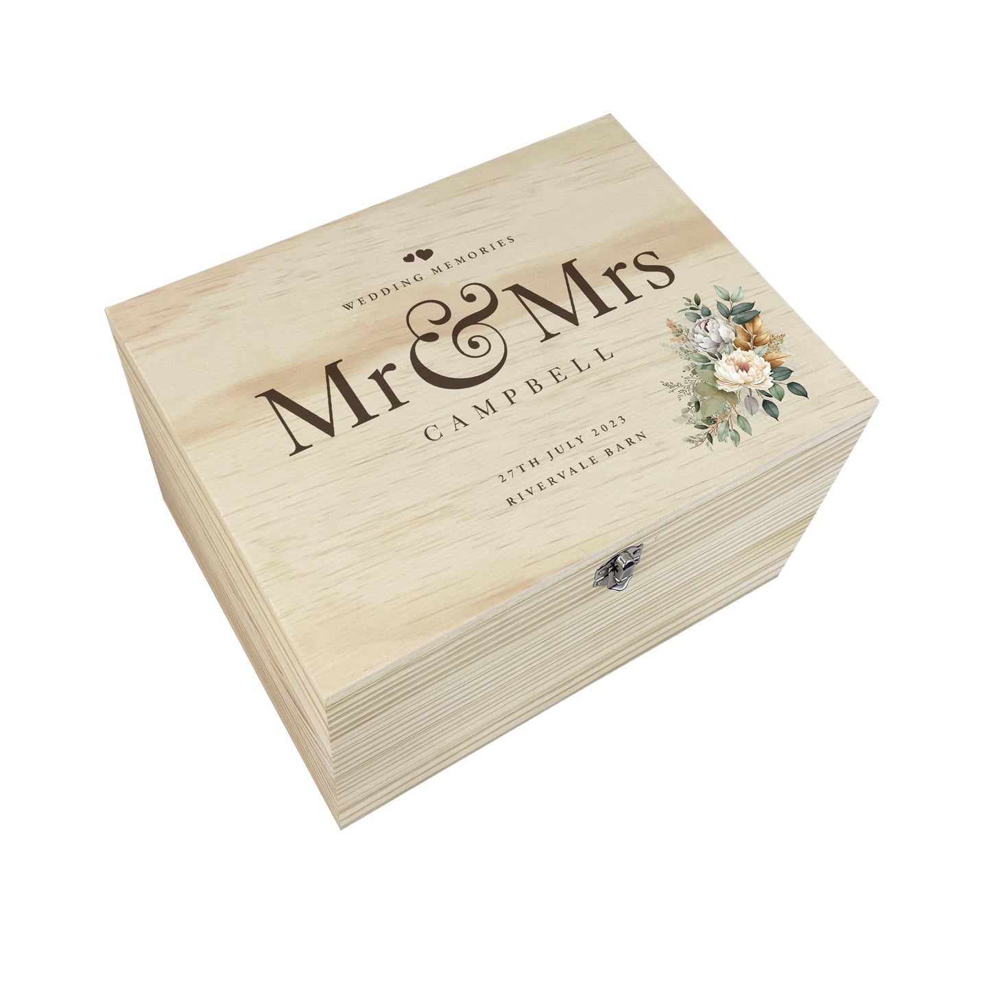 Personalised Pine Wooden Boho Wedding Keepsake Memory Box - 4 Sizes (20cm | 26cm | 30cm | 36cm)