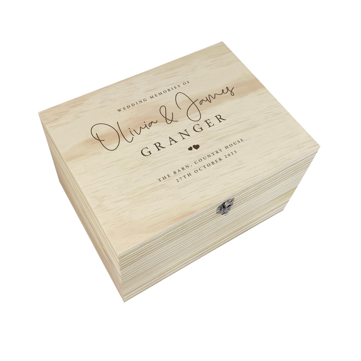 Personalised Wooden Wedding Keepsake Memory Box - 4 Sizes (20cm | 26cm | 30cm | 36cm)