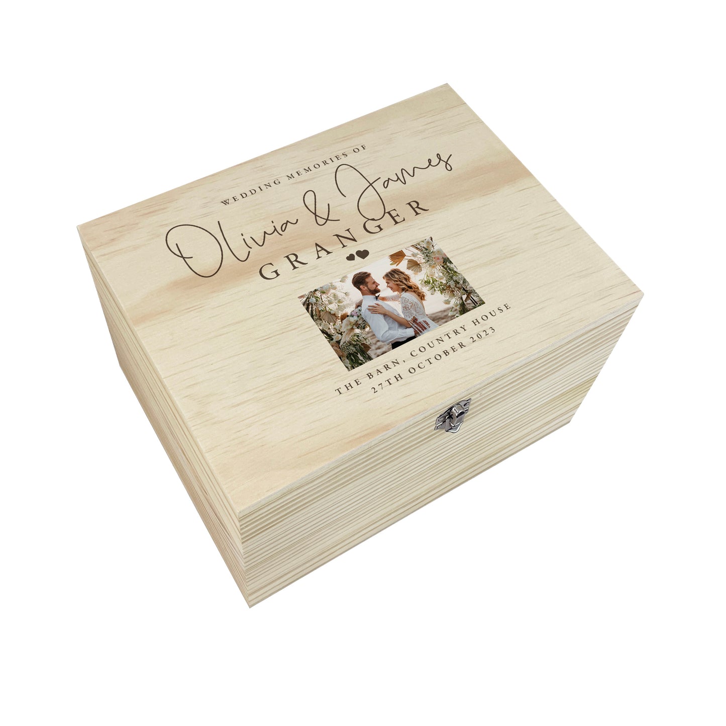 Personalised Wooden Wedding Photo Keepsake Memory Box - 4 Sizes (20cm | 26cm | 30cm | 36cm)