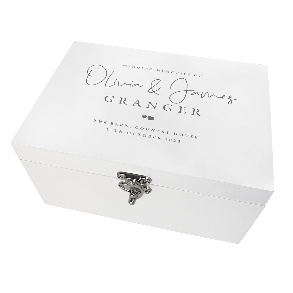 Personalised Luxury White Wooden Wedding Keepsake Memory Box - 3 Sizes (22cm | 27cm | 30cm)