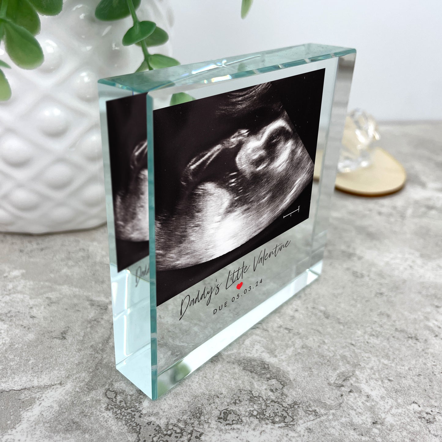 Personalised Baby Scan Little Valentine's Photo Crystal Token | Acrylic Block