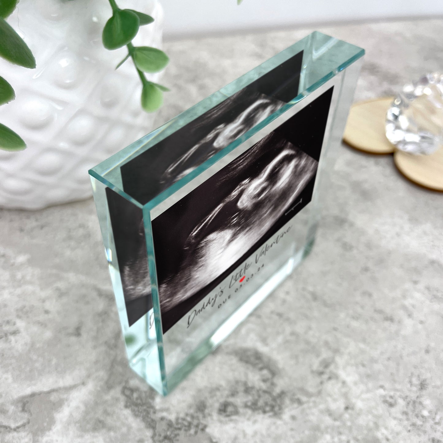 Personalised Baby Scan Little Valentine's Photo Crystal Token | Acrylic Block