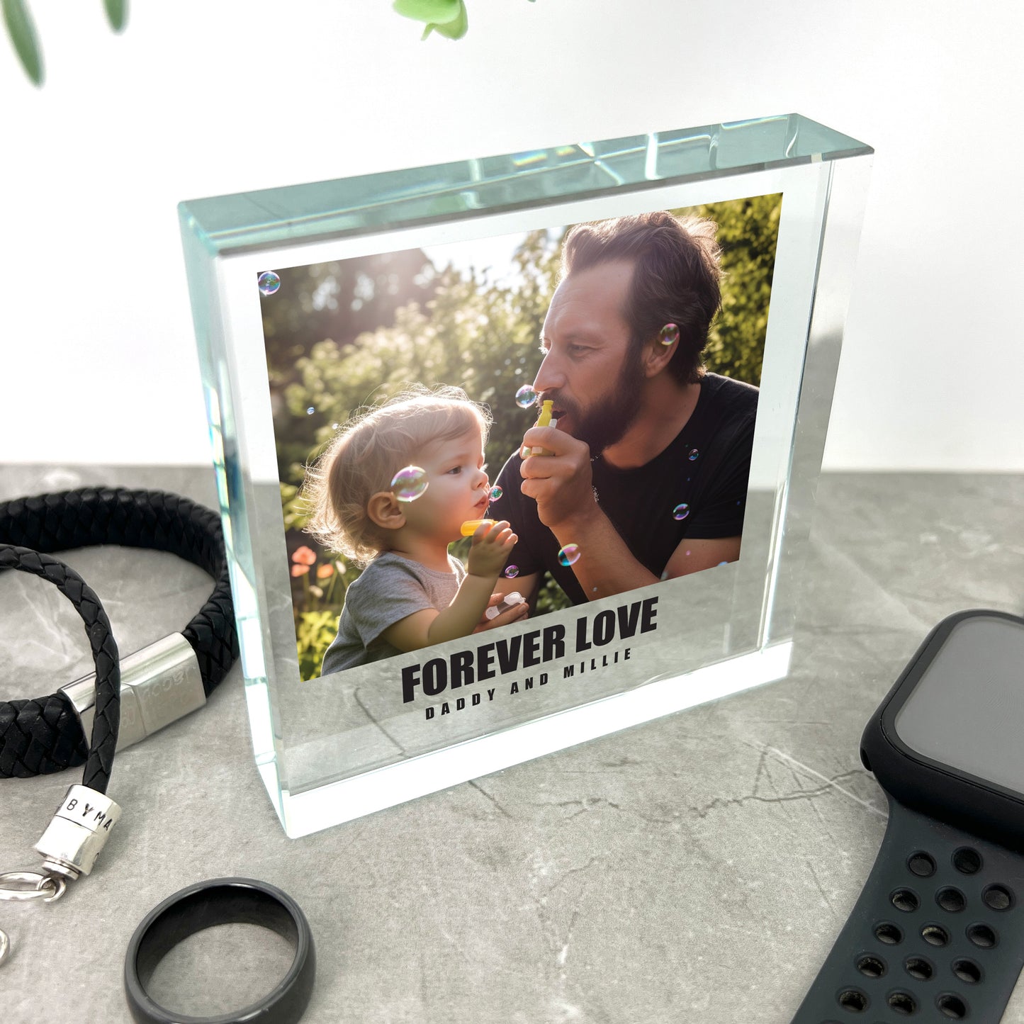 Personalised Any Message Bold Text Photo Crystal Token | Acrylic Block