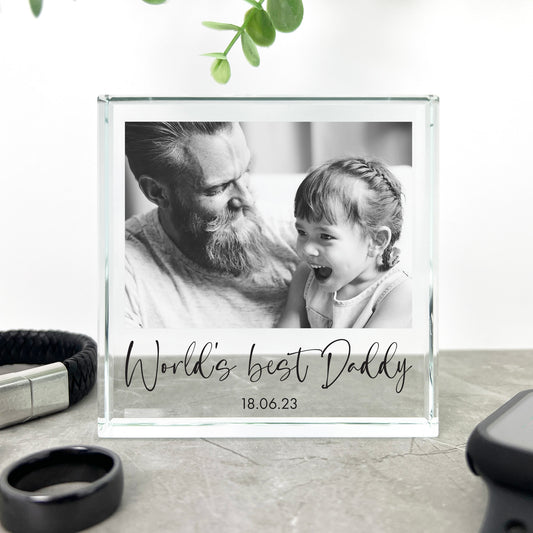 Personalised Free Text Father's Day Photo Crystal Token | Acrylic Block
