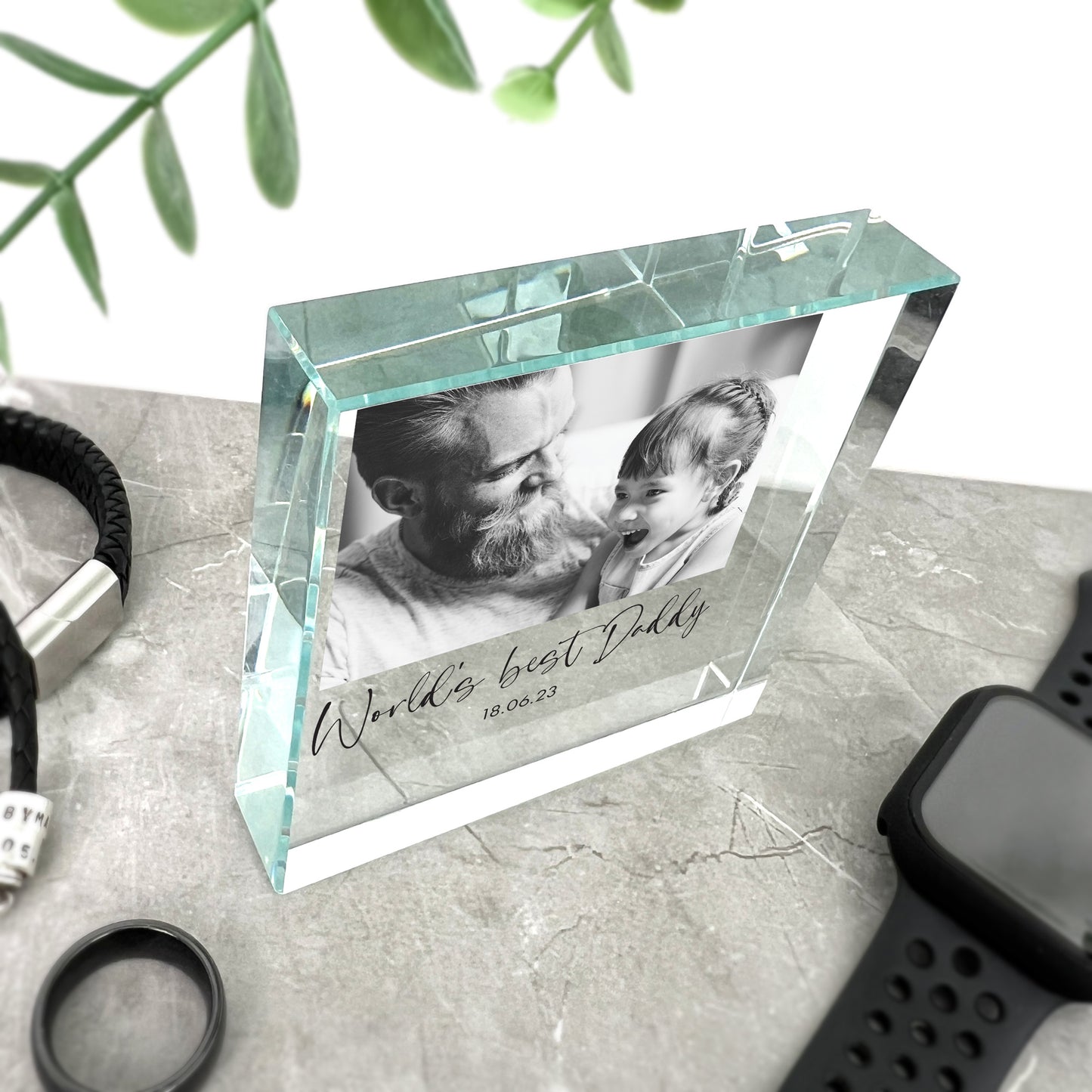 Personalised Free Text Father's Day Photo Crystal Token | Acrylic Block
