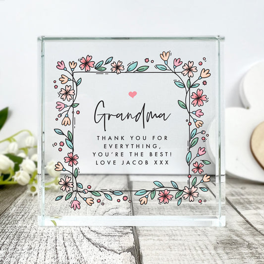 Personalised Any Message Flowers Crystal Token | Acrylic Block