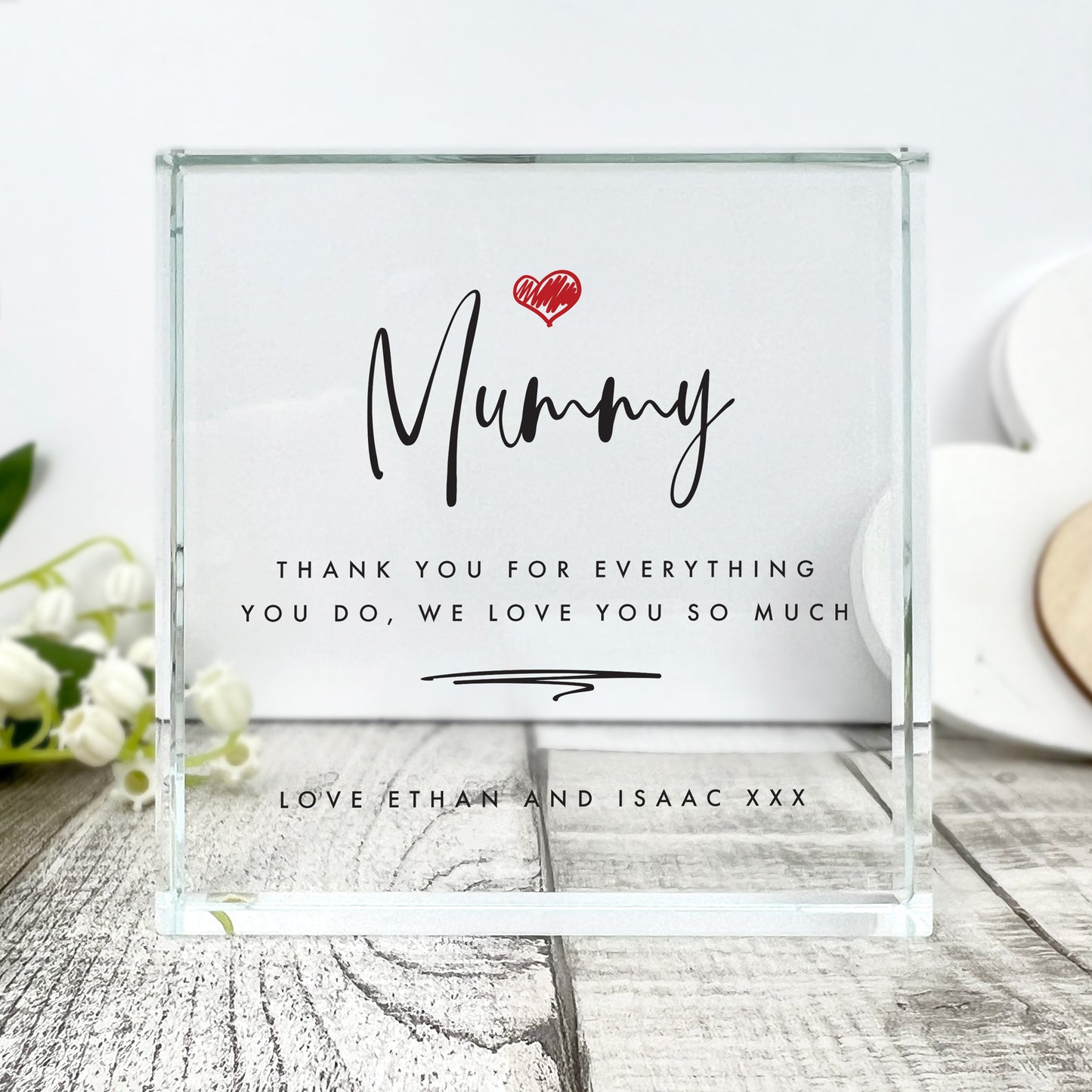 Personalised Any Message Modern Red Heart Crystal Token | Acrylic Block