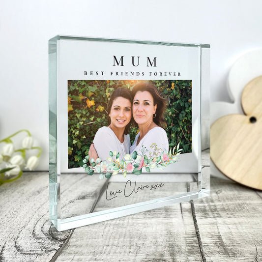 Personalised Floral Any Message & Photo Crystal Token | Acrylic Block