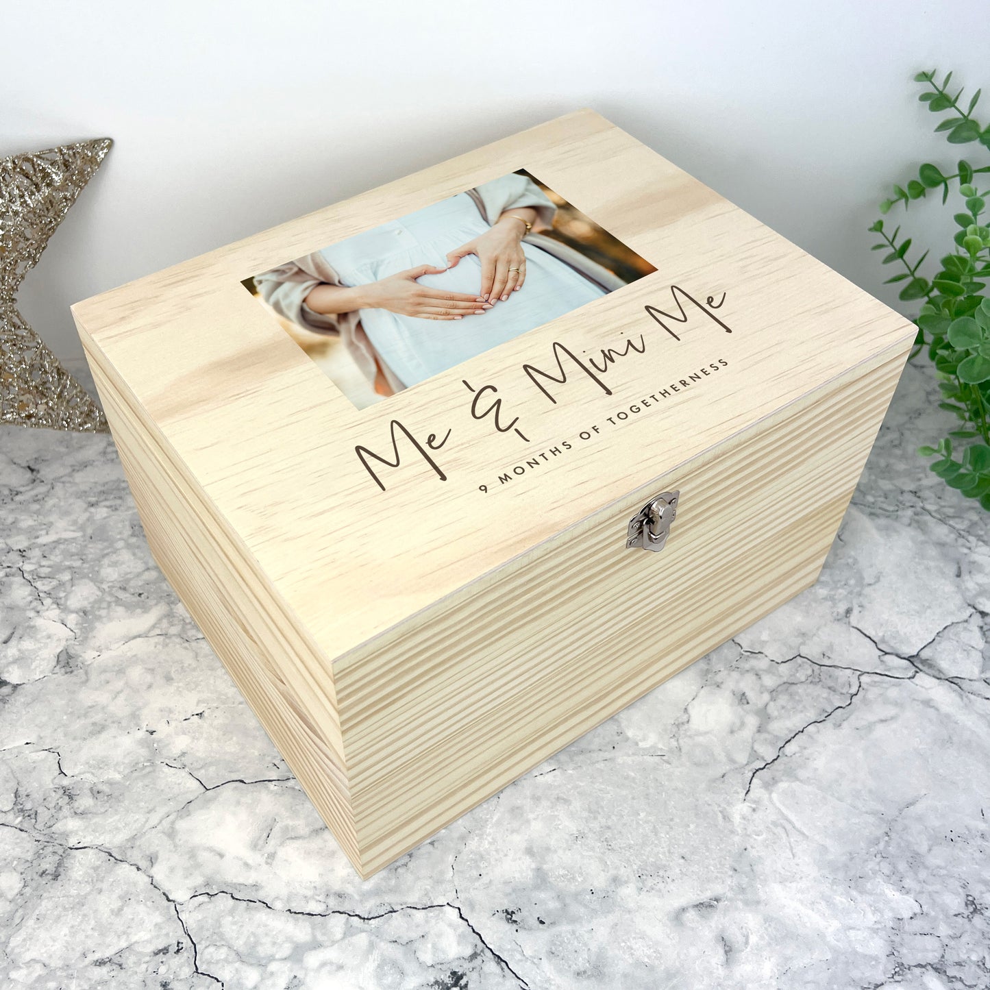 Personalised Expectant Mum Photo Pine Memory Box - 4 Sizes (20cm | 26cm | 30cm | 36cm)
