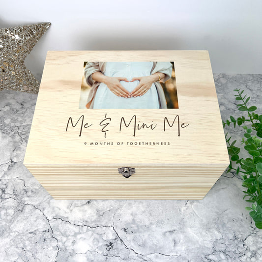 Personalised Expectant Mum Photo Pine Memory Box - 5 Sizes (16cm | 20cm | 26cm | 30cm | 36cm)