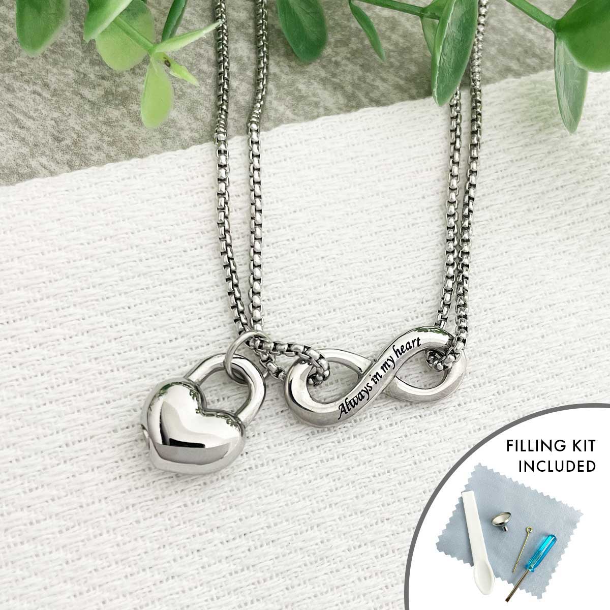 Infinity Always In My Heart Cremation Ashes Urn Necklace