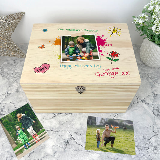 Personalised 'Our Adventures Together' Pine Wooden Memory Box From The Kids/Grandkids - 4 Sizes (20cm | 26cm | 30cm | 36cm)