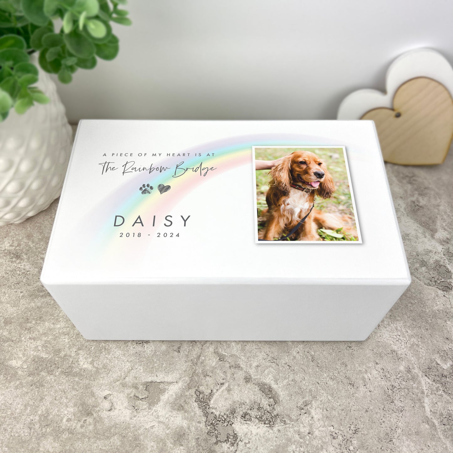 Personalised Soft Rainbow Bridge Photo Large Cremation Urn For Pets Ashes | 1.44 Litres