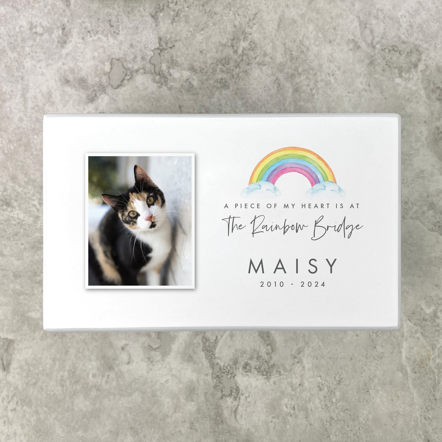 Personalised Watercolour Rainbow Bridge Photo Large Cremation Urn For Pets Ashes | 1.44 Litres