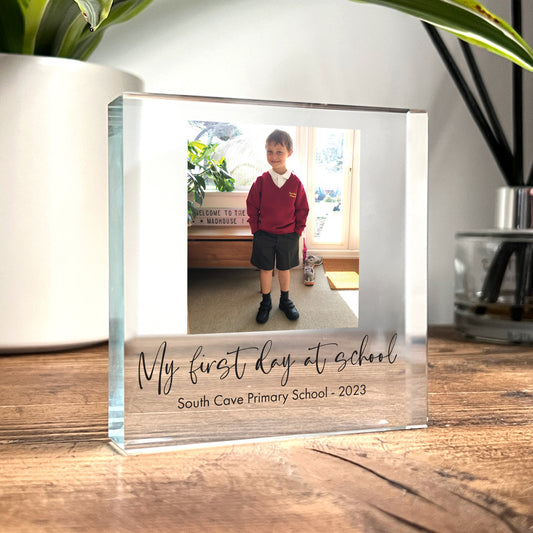 Personalised My First Day At School Photo Freestanding Acrylic Block