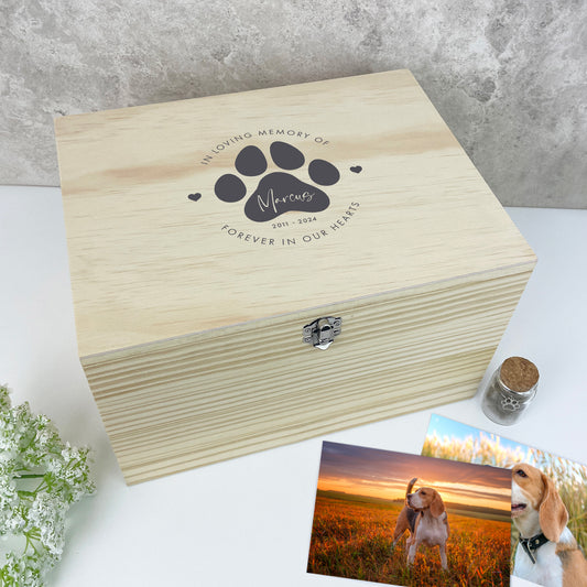 Personalised Wooden Pet Name Memorial Memory Box - 5 Sizes (16cm | 20cm | 26cm | 30cm | 36cm)