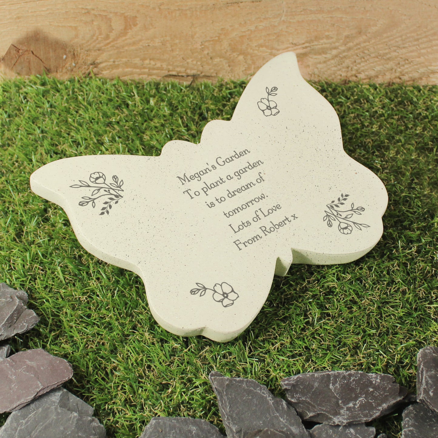 Personalised Floral Memorial Butterfly Grave Marker - Free text