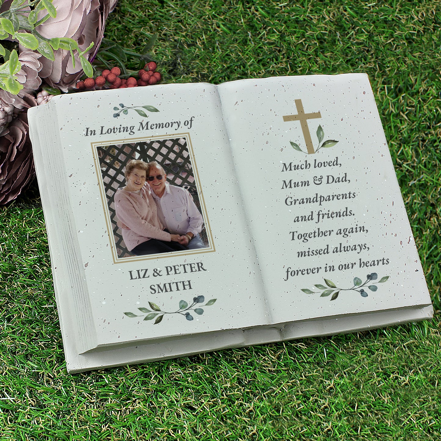 Personalised Memorial Book Style with Cross Photo Upload Resin Book
