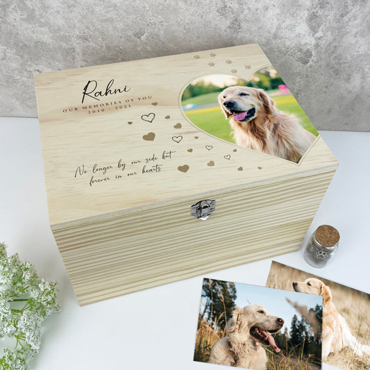 Personalised Large Pine Wooden Pet Memorial Photo Memory Box - 4 Sizes (20cm | 26cm | 30cm | 36cm)